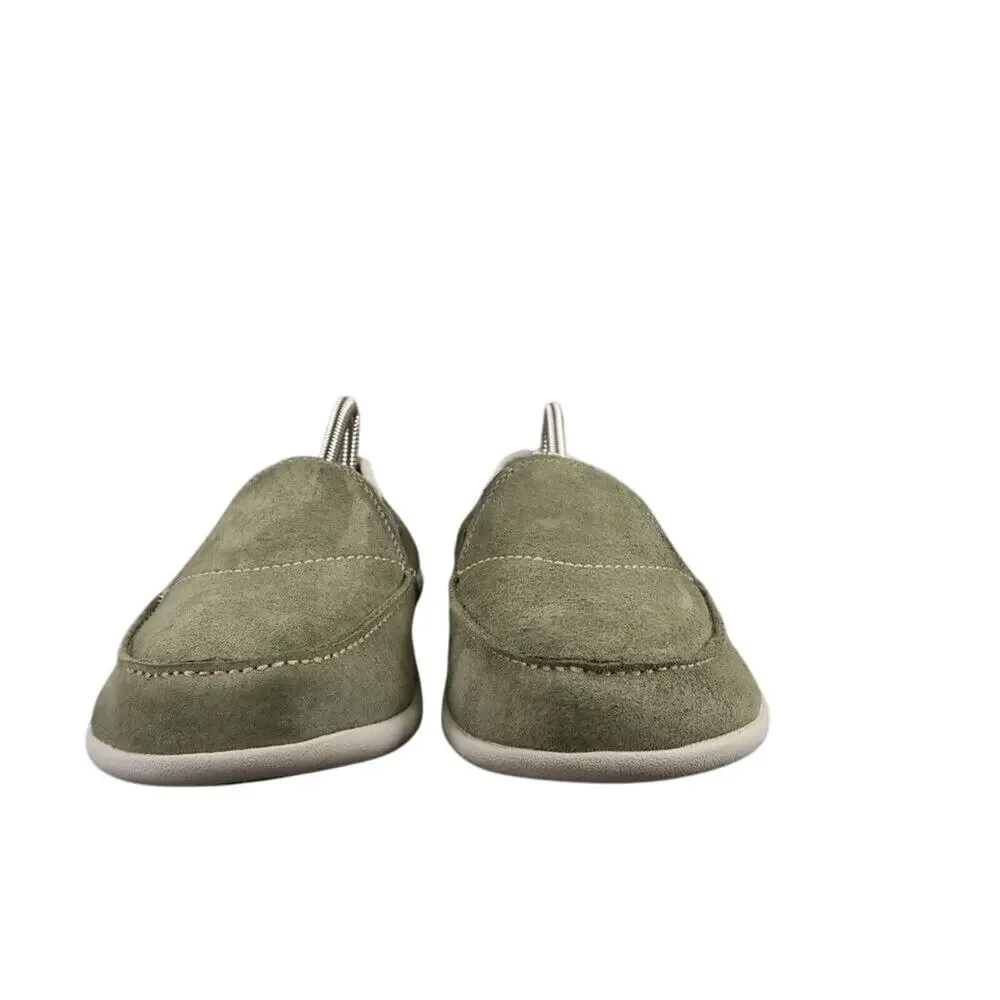 Spenco Shoes Womens 7 Slip On Loafer Flats Leather Green Comfort Casual Faux Fur
